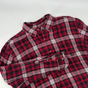 Chaps Mens XL Red Black Plaid‎ Flannel Button Down Long Sleeve Shirt Cotton Logo